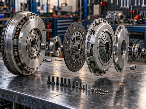 Automotive Clutch and Flywheel Assembly Exploded View