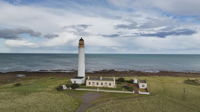 Barns Ness Lighthouse from a drone, Dunbar, East Lothian, Scotland, UK
