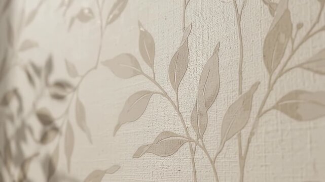 Elegant botanical wallpaper with beige leaf pattern, textured fabric wall covering for interior design, neutral floral background with organic foliage motifs for home decor and styling