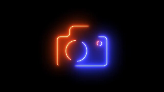 Brown and cyan color glow neon camera icon animation