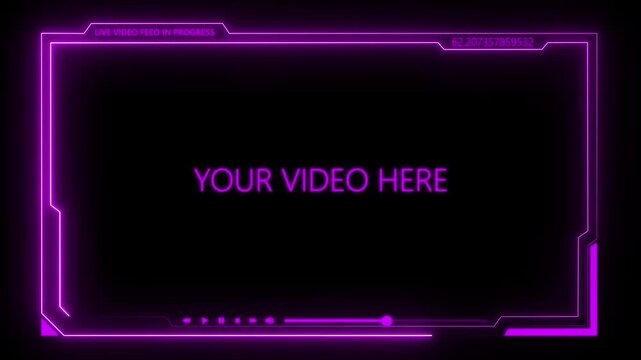 Abstract neon tech frame border on black background with glowing green and red lines, futuristic HUD style, empty copy space for text or banner.
