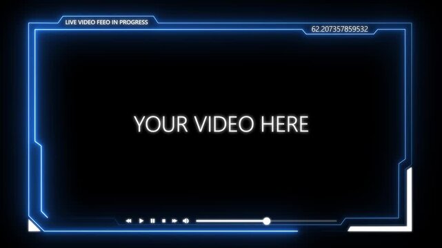 Abstract neon tech frame border on black background with glowing green and red lines, futuristic HUD style, empty copy space for text or banner.