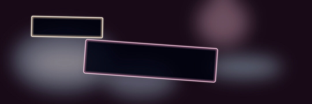 Neon outlined rectangles hover over a moody purple and gray blur, creating a cinematic tech mood for app screens, navigation, and promo ads.
