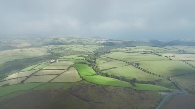Moorland and Farms from a drone, Exmoor National Park, Devon, England, United Kingdom