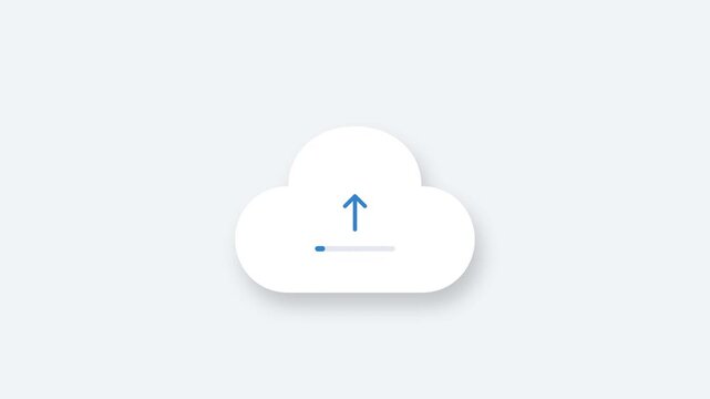 Digital cloud data upload animation featuring a white cloud icon and loading progress bar on a clean minimalist background interface element for modern web and application design usage