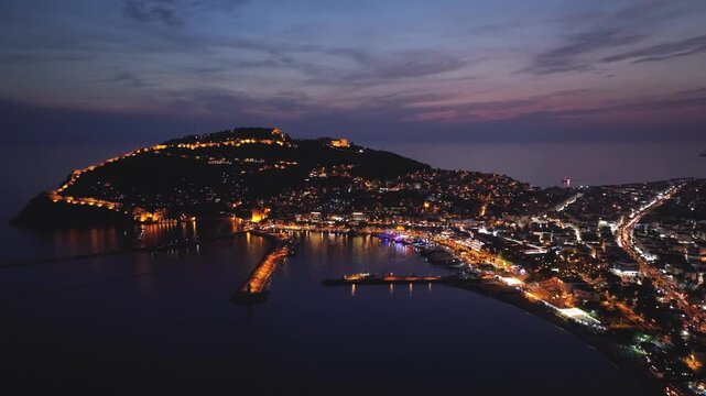 Night over Alanya, Turkish Riviera on Mediterranean Coast, Antalya, Turkey