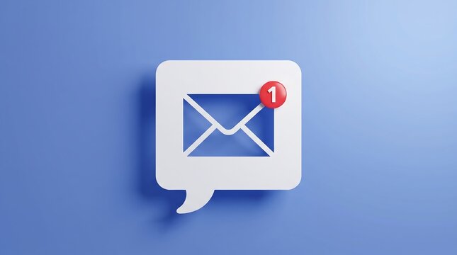 Notification icon of a new email message with a red alert badge on a soft blue background unread email digital communication inbox notification online communication mail alert