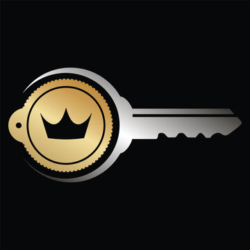 Key with crown gold and silver color, for luxury royal premium business security classic Logo Design vector.