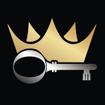 Key with crown gold and silver color, for luxury royal premium business security classic Logo Design vector.