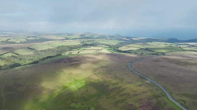 Moorland and Farms from a drone, Exmoor National Park, Devon, England, United Kingdom