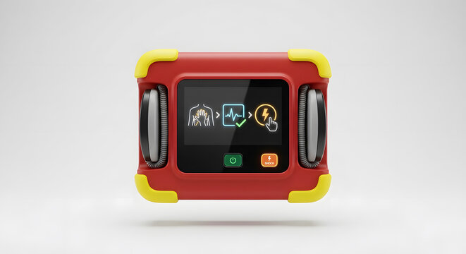 Automated External Defibrillator AED Device with Step Icons