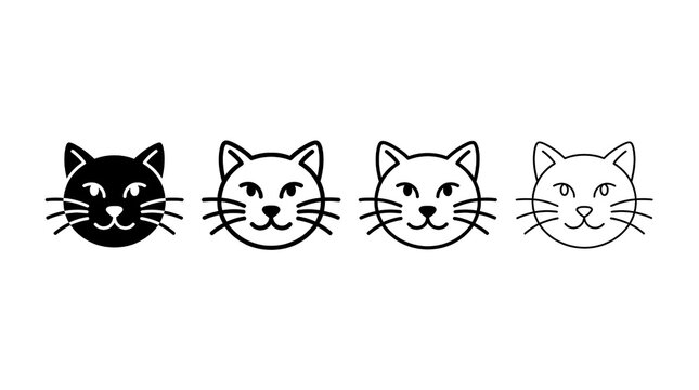 Cat head icons in four different graphic line weights.