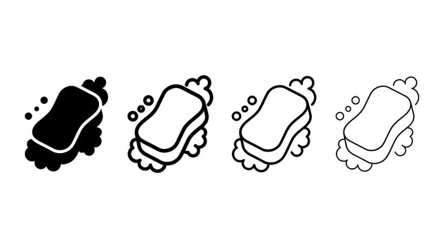 Cleaning soap bar icons with bubbles in different styles.