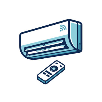 Air Conditioner Unit with Remote Control, Smart Home Icon