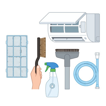 Air Conditioner Cleaning Supplies Isolated