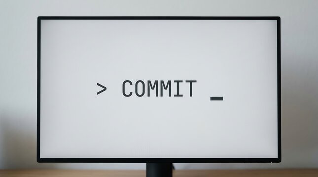 Digital Command Line Interface with 'COMMIT' Text on Screen, Representing Programming Workflow and Decision Finalization