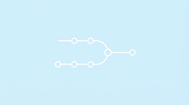 Minimalist white git branch diagram and version control graph icon on light blue background