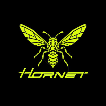 Stylized neon yellow hornet insect graphic with spread wings and "HORNET" text on a black background.