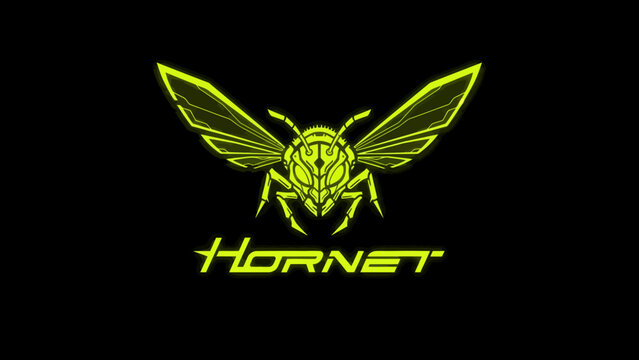 A glowing neon green stylized hornet logo with the word "HORNET" in a futuristic font on a black background.