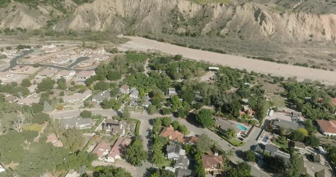 Aerial View of Riverbed at Neighborhood Edge