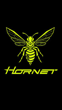 Stylized yellow-green hornet graphic with the word 'HORNET' in a bold font on a black background, representing strength and speed.