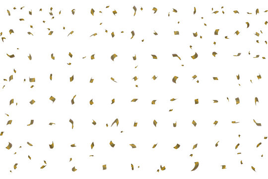 Gold confetti falling isolated on transparent background