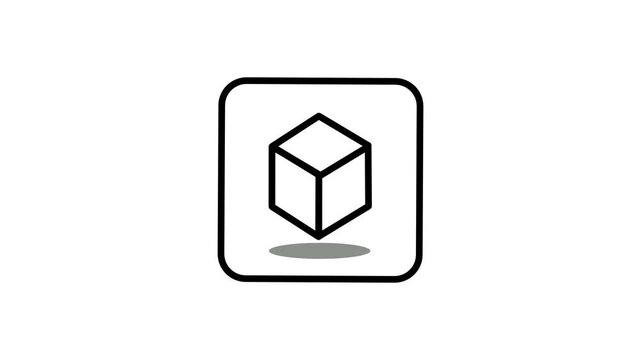 Black outline 3D cube inside a tilted rounded diamond frame with a soft gray shadow, great for game asset, app icon, tech logo, and 3D presentation