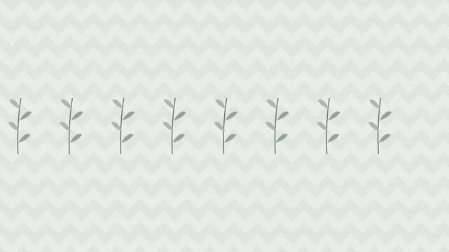 Minimalistic pattern of green leaves on zigzag background