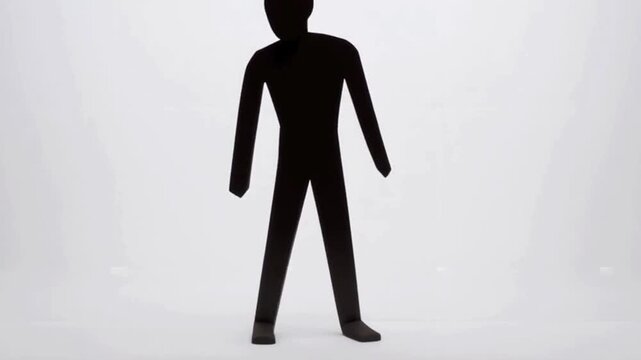 Clean minimalist stick figure animation of business setback posture, centered frame