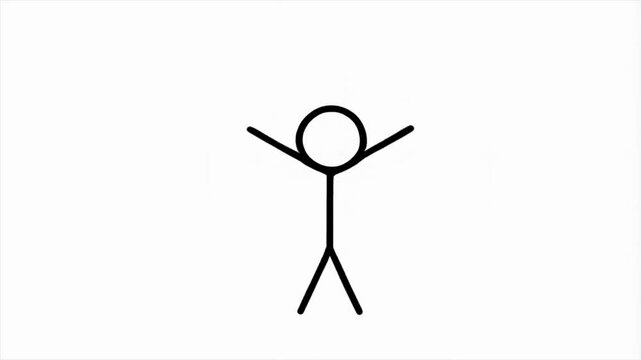 Clean minimalist stick figure animation of business success celebration, centered composition