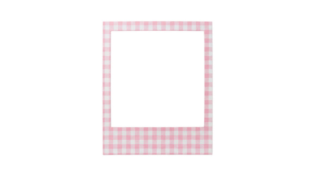 Pink and white gingham checkered polaroid photo frame isolated on white