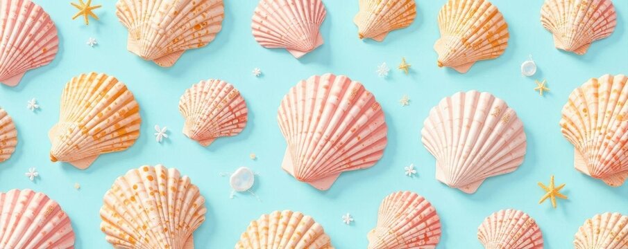 Whimsical seashell repeat pattern Ideal for summer stationery and prints , ocean, cute, seashells