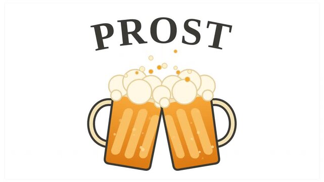 Cheers With Two Beer Mugs and 'Prost' Text