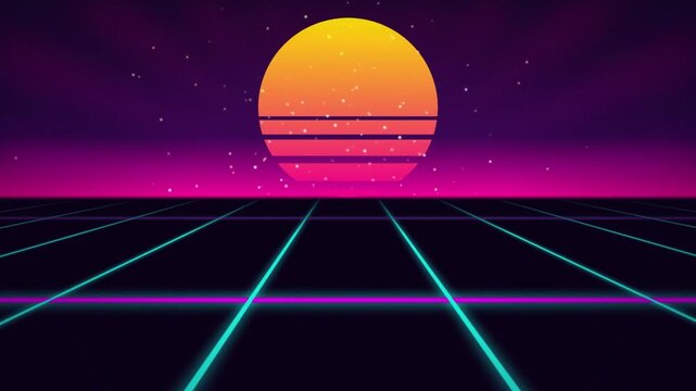 Retro synthwave grid sunset seamless loop motion background