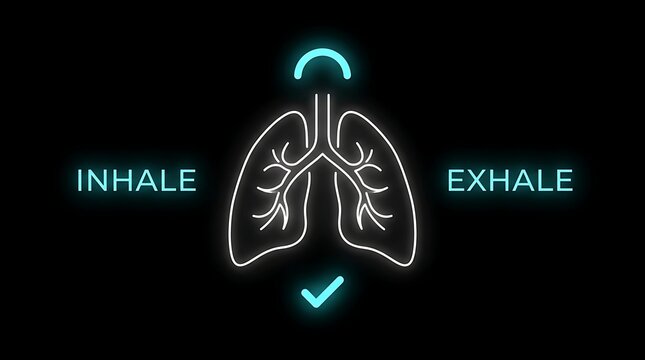 Neon lung illustration with inhale and exhale text