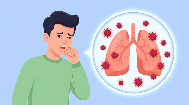 Man coughing with virus infection in lungs illustration