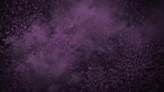 Dark purple damask wallpaper background with drifting smoke