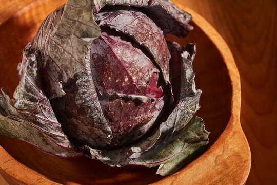 A whole head of red cabbage.