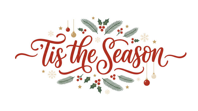Tis the Season Christmas Hand Lettering with Festive Elements