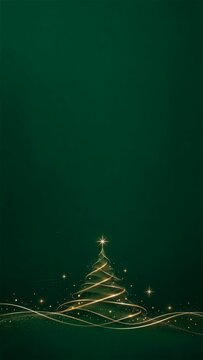 深緑の縦長背景に金色の線で描いた小さなツリー