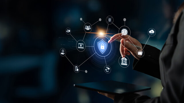 A complete cybersecurity system concept. Providing network protection for online banking, cloud data, financial transactions, and personal identity with secure authentication. Fermion