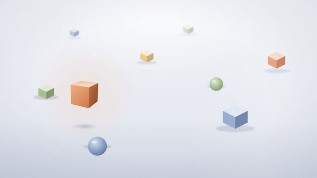 3D Floating Cubes Pastel Studio Background Rotating Terracotta Cube with Isometric Shapes Seamless Loop