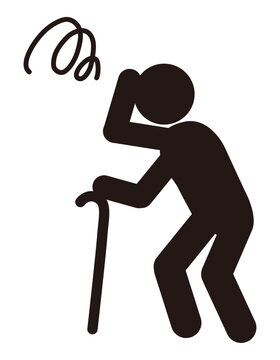 Dizzy Elderly Person with Cane Pictogram, Unsteady Walking, Vertigo and Fall Risk