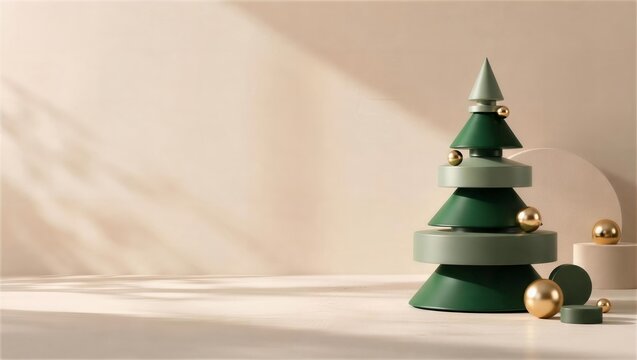 緑の円錐と円盤を重ねた抽象クリスマスツリー