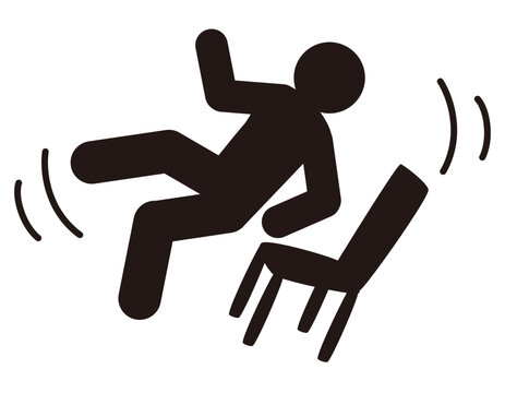 Person Falling from a Chair Pictogram, Fall Accident, Safety Warning and Elderly Fall