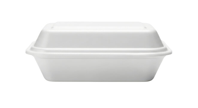 White styrofoam takeout food container on white background