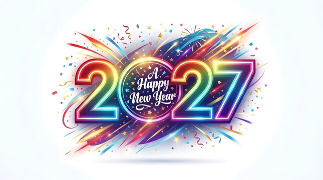 Colorful explosion of paint and fireworks celebrating the new year 2027
