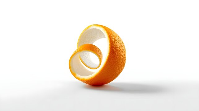 Curled Orange Peel Spiral Isolated on White Background