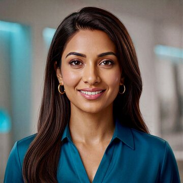 Smiling Professional Businesswoman Portrait in Blue Shirt