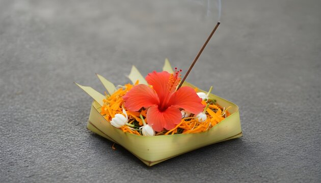 Traditional Offering Basket With Flowers